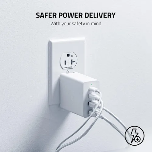 Vista 6 de Razer - Cargador USB-C GaN de 130 W, 4 puertos, carga súper rápida, color blanco