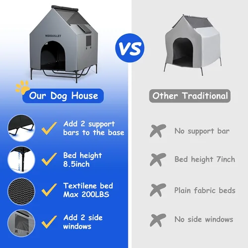 Vista 3 de Casa para perros de 48" para exterior e interior, casas para perros extra grandes resistentes a la intemperie 600D PVC con cama elevada para perros