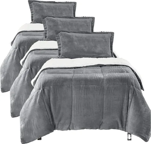 Vista 28 de Amazon Basics - Juego de ropa de cama de 3 piezas, Micromink Sherpa, ultrasuave, edredón cálido para todas las estaciones, tamaño Full/Queen, negro