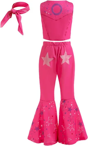 Vista 2 de RAINDEWLL Vestido rosa para niñas, vestido de princesa a cuadros de película para niñas, Halloween con accesorios