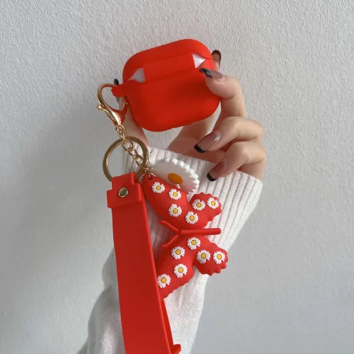 Vista 5 de Funda compatible con Airpods de 3ª generación 2021, bonita funda de silicona líquida de dibujos animados de mariposa 3D para niños y adolescentes