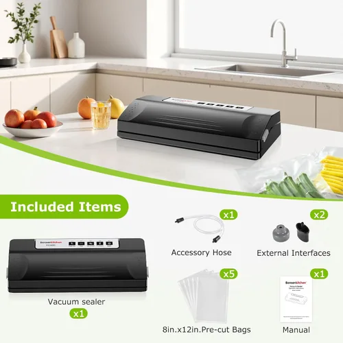 Vista 14 de Bonsenkitchen Máquina selladora al vacío para almacenamiento de alimentos