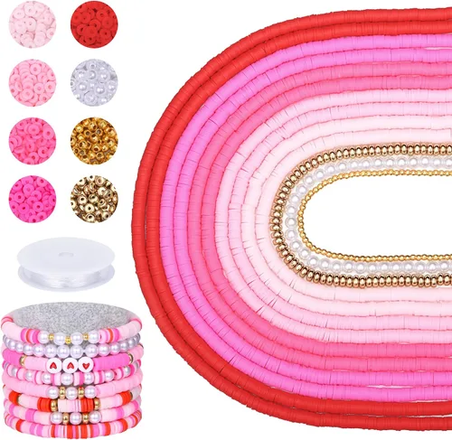 Vista 6 de AceFun 3750 cuentas de arcilla para hacer pulseras, kit de cuentas de arcilla polimérica con cuentas espaciadoras de perlas, juego de cuentas Heishi