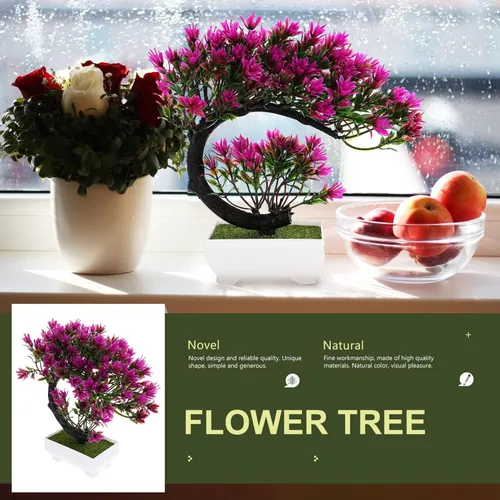 Vista 2 de Árbol bonsái artificial, color del loto, material plástico, peso del artículo 0.01 oz