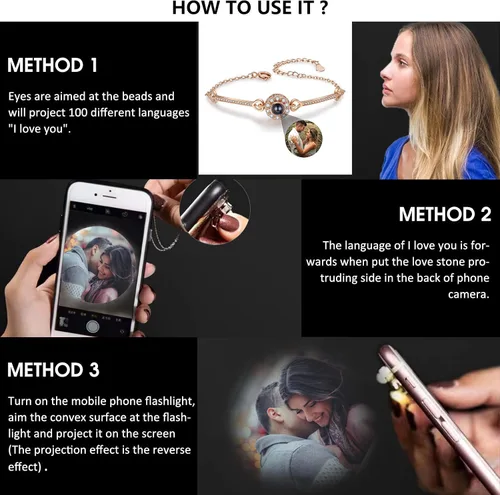 Vista 6 de Pulsera de proyección de fotos, pulsera personalizada con imagen en el interior, pulsera de fotos personalizada para parejas, amigas y mujeres