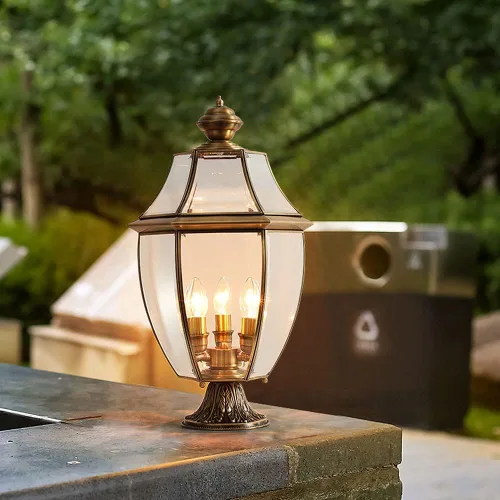 Vista 4 de Luces de poste al aire libre, poste de valla al aire libre, puerta de estilo europeo, todo cobre, impermeable, luz de pilar para el hogar, villa