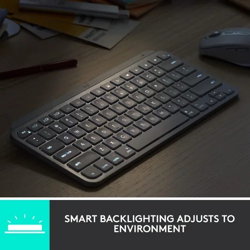 Vista 8 de Logitech MX Keys Mini - Teclado inalámbrico minimalista para Mac, compacto, Bluetooth, teclas retroiluminadas, USB-C, escritura táctil, compatible