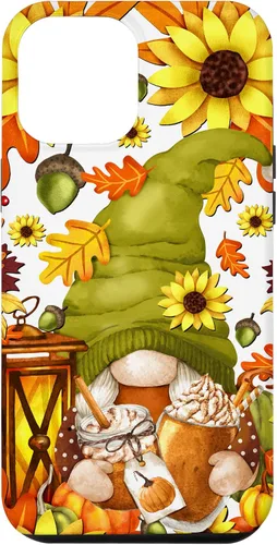 Vista 24 de iPhone 15 Hello Fall Gnomo para mujer, diseño de hojas de otoño, diseño de calabaza