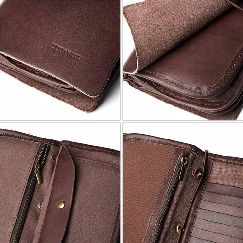Vista 5 de ZUOYOUZ Cartera de cuero para mujer con cremallera de gran capacidad, Marrón oscuro, Vintage