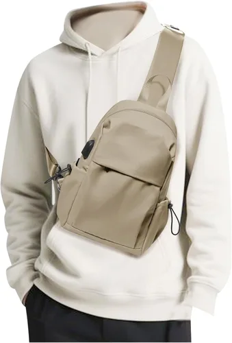Vista 15 de SEAFEW Small Beige Sling Backpack Travel Hiking Daypack, Crossbody Sling Bag with USB Charging Port for Men Women 3 Layer Pockets One Shoulder Bag
