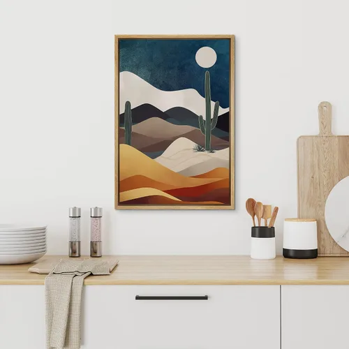 Vista 4 de SIGNFORD Impresión en Lienzo Enmarcado Arte de Pared Luna de Medianoche Cactus Desierto Duna Naturaleza Vida Silvestre Ilustraciones Decorativas