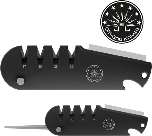 Vista 7 de Off-Grid Knives - Afilador de cuchillos QuadEdge con 4 ángulos: 17° 20° 25° 30°, caña de diamante, afilador de anzuelos de pesca, piedra