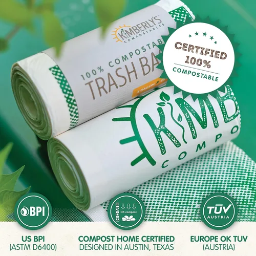 Vista 4 de KC's - Bolsas de basura biodegradables pequeñas compostables de 3 galones, 25 unidades Bolsas de compost desechables extra duraderas con cierre