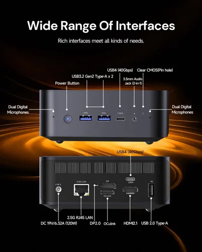 Vista 4 de Reatan Oculink Gaming Mini PC, Ryzen 7 255(hasta 4.9 GHz) Barebone Mini PC Radeon 780M, 2x 8K USB4, HDMI 2.1, Wi-Fi 7, BT 5.4, Quad-Display