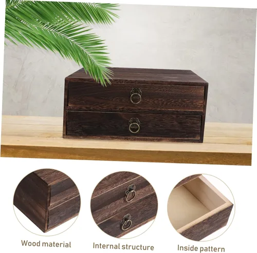 Vista 9 de Operitacx Caja de almacenamiento de escritorio Caja de madera para oficina en casa Organizador de cajones decorativo tamaño pequeño gran capacidad