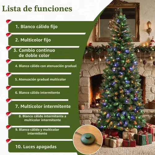Vista 4 de Árbol de Navidad preiluminado con lápiz delgado de 6 pies con 10 200 luces LED blancas cálidas y multicolor, 544 puntas de ramas, pedal de pie Basic