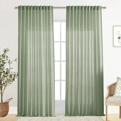 Vista 68 de XTMYI - Cortinas transparentes de 54 pulgadas de largo, juego de 2 paneles para baño, cortinas cortas de lino y algodón con semi privacidad
