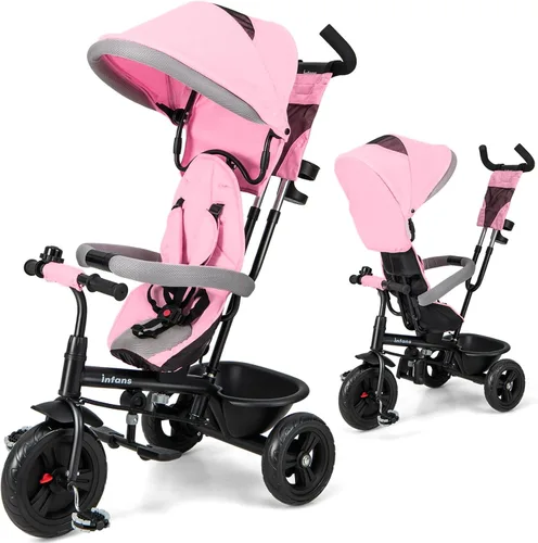 Vista 12 de INFANS Triciclo para Niños, Triciclo de Bebé 6 en 1 Bicicleta para Niños Pequeños con Asiento Reversible, Mango de Empuje Ajustable, Control