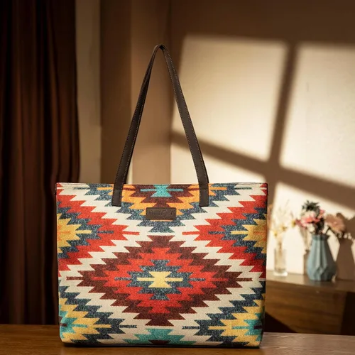 Vista 2 de Wrangler Tote Purse Bag Aztec Canvas Shoulder Bags
