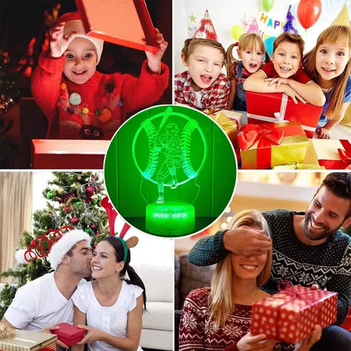 Vista 9 de Luz nocturna de béisbol - Lámpara de escritorio remota táctil RGB de 16 colores para niños, regalos de Navidad y vacaciones