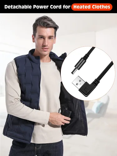 Vista 5 de 1 cable USB corto, cable USB desmontable para ropa calentada, chaqueta, chaleco, suéter, ropa interior térmica, cable de alimentación portátil de 5 V