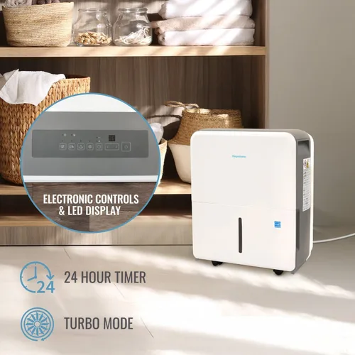 Vista 4 de Keystone Energy Star - Deshumidificador portátil de 22 pintas para habitaciones grandes de hasta 1,500 pies cuadrados con apagado automático