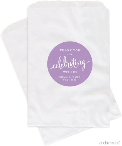 Vista 10 de Andaz Press Bolsas de regalo personalizadas para mesa de postre, agradecimiento por celebrar con nosotros, aguamarina, paquete de 24, personalizadas
