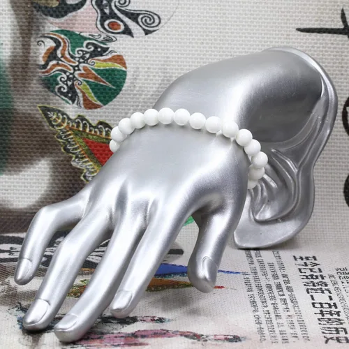 Vista 3 de Pulsera elástica de cuentas redondas de 0.315 in con piedras preciosas naturales de 7 pulgadas