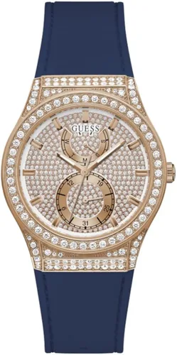 Vista 2 de GUESS Reloj para mujer de 1535in correa azul esfera de oro rosa caja en tono oro rosa Azul Correa