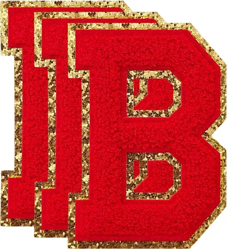 Vista 159 de 3 parches de letras de felpilla roja, parches de letras termo-adhesivas de 4-1/2" con brillantina para ropa, S