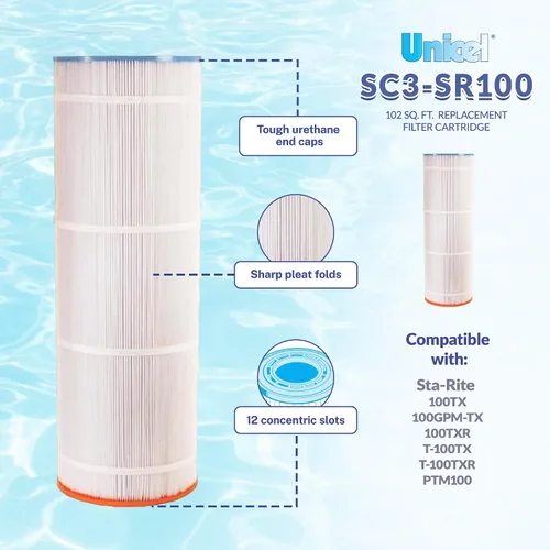 Vista 6 de Unicel SC3-SR100 - Cartucho de filtro de repuesto para piscina, 102 pies cuadrados, 3 onzas, 195 pliegues, compatible con modelos Sta-Rite Posi-Flo