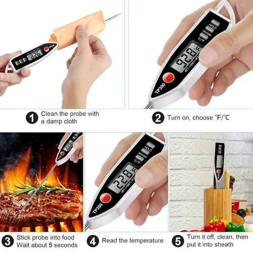 Vista 4 de Termómetro de Alimentos para Carne, Termómetro Digital para Dulces y Cocina, Termómetro de Cocina de Lectura Instantánea para Parrilla BBQ, Aceite