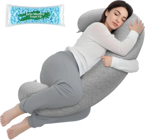 Vista 10 de TranquilRelax Almohada corporal en forma de C para dormir de lado, almohada larga de espuma viscoelástica para piernas, cadera y espalda, funda Negro