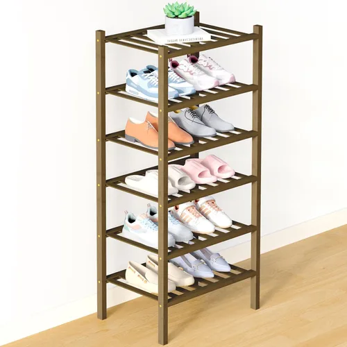 Vista 59 de Smiry Zapatero de bambú para armario, organizador de zapatos de madera de 3 niveles, estante apilable de almacenamiento de zapatos de madera