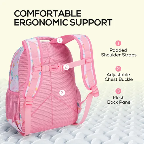 Vista 5 de mommore Mochila para niños con múltiples compartimentos, Unicornio, Mochilas de viaje