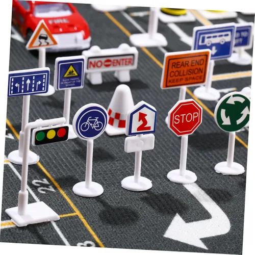 Vista 9 de Juego de 56 señales de tráfico de calles de carretera, mini luces de tráfico eléctricas, juguete para jugar (tamaño mini) Miniature Construction