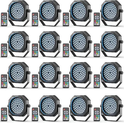 Vista 9 de Luces estroboscópicas recargables, 60 luces LED RGB mini para escenario, batería de 30W con control remoto y modo activado por sonido, LED Par Can