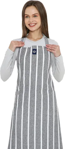 Vista 12 de Encasa XO Delantales de cocina de algodón para mujeres y hombres con bolsillo y bucle para toalla, correa ajustable para cuello y espalda