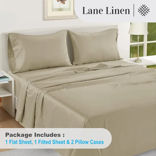 Vista 409 de LANE LINEN - Sábanas individual 100% algodón egipcio suave, cómodo y grueso de calidad de hotel, costuras reforzadas totalmente elásticas, sin