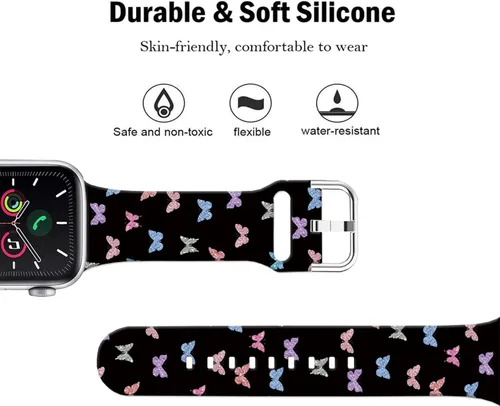 Vista 3 de Correas de silicona suaves compatibles con Apple Watch Band de 1.496 in 1.575 in 1.614 in 1.654 in 1.732 in 1.772 in 1.811 in 1.929 in, correa