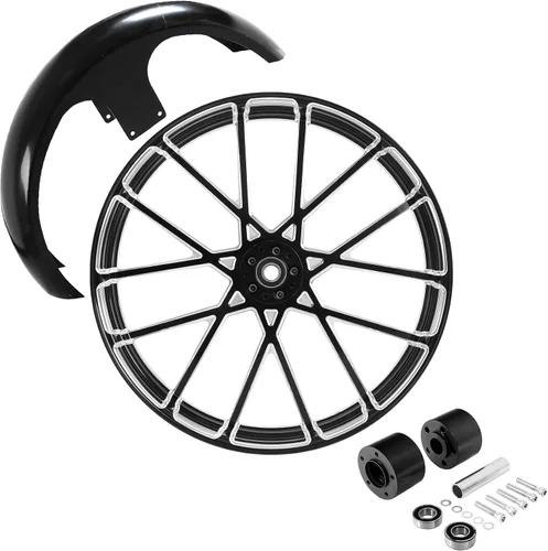 Vista 60 de TCMT Llanta de rueda delantera de 21", buje de rueda de brida de doble disco con guardabarros delantero negro sin pintar, compatible con modelos