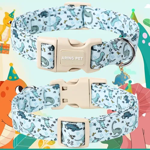Vista 8 de Aring Pet Collar de algodón, ligero y ajustable, con hebilla de liberación rápida, para perros pequeños, medianos y grandes, para cachorros, S, Hoja