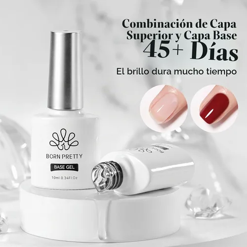 Vista 2 de Born Pretty Juego de Base y Capa Superior de 2 Piezas, Capa Superior de Alto Brillo, Gel Base para Uñas de Larga Duración con Acabado Brillante