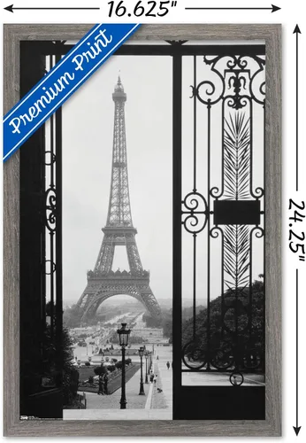 Vista 3 de Trends International Póster de pared de la Torre Eiffel - Puerta VIew, 14.725 x 22.375 pulgadas, versión enmarcada de madera de granero