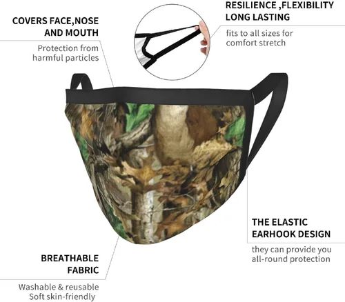 Vista 6 de Paquete de 3 máscaras de caza de camuflaje de ciervos y camuflaje, bandana ajustable resistente al viento, cubierta de boca reutilizable, bufanda