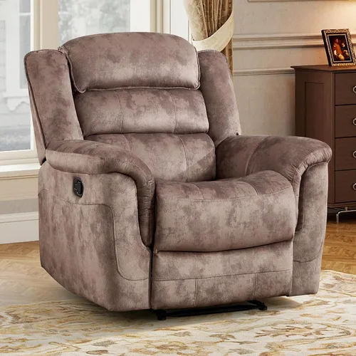 Vista 21 de EBELLO - Silla reclinable manual, sofá reclinable de tela suave con apoyabrazos y respaldo acolchado para sala de estar, dormitorio, color marrón