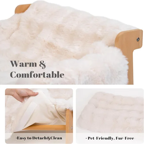Vista 3 de Cama de Sofá Elevada para Gatos de Interior, Sofá de Madera para Gatos con Funda Esponjosa Lavable Extraíble, Silla de Descanso para Gatitos Sofá