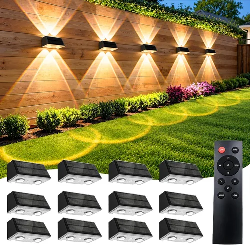 Vista 13 de Luces solares para valla al aire libre con control remoto, paquete