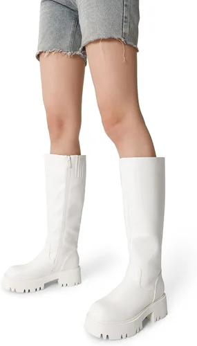Vista 5 de DREAM PAIRS Botas altas hasta la rodilla, cómodas botas de plataforma gruesa con punta redonda y cremallera lateral para mujer