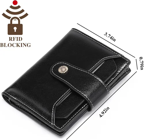 Vista 3 de FALAN MULE - Cartera de cuero auténtico para mujer, pequeña plegable , compacta, con interferencia de radiofrecuencia (RFID)